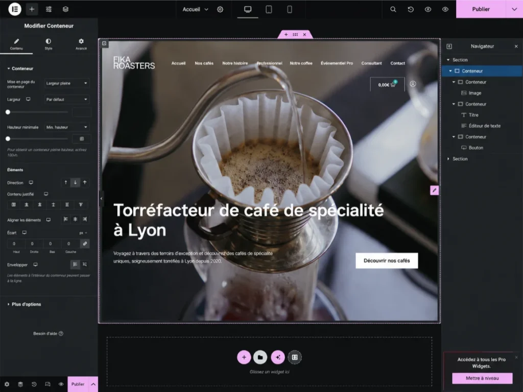 le site de fikaroasters sur elementor