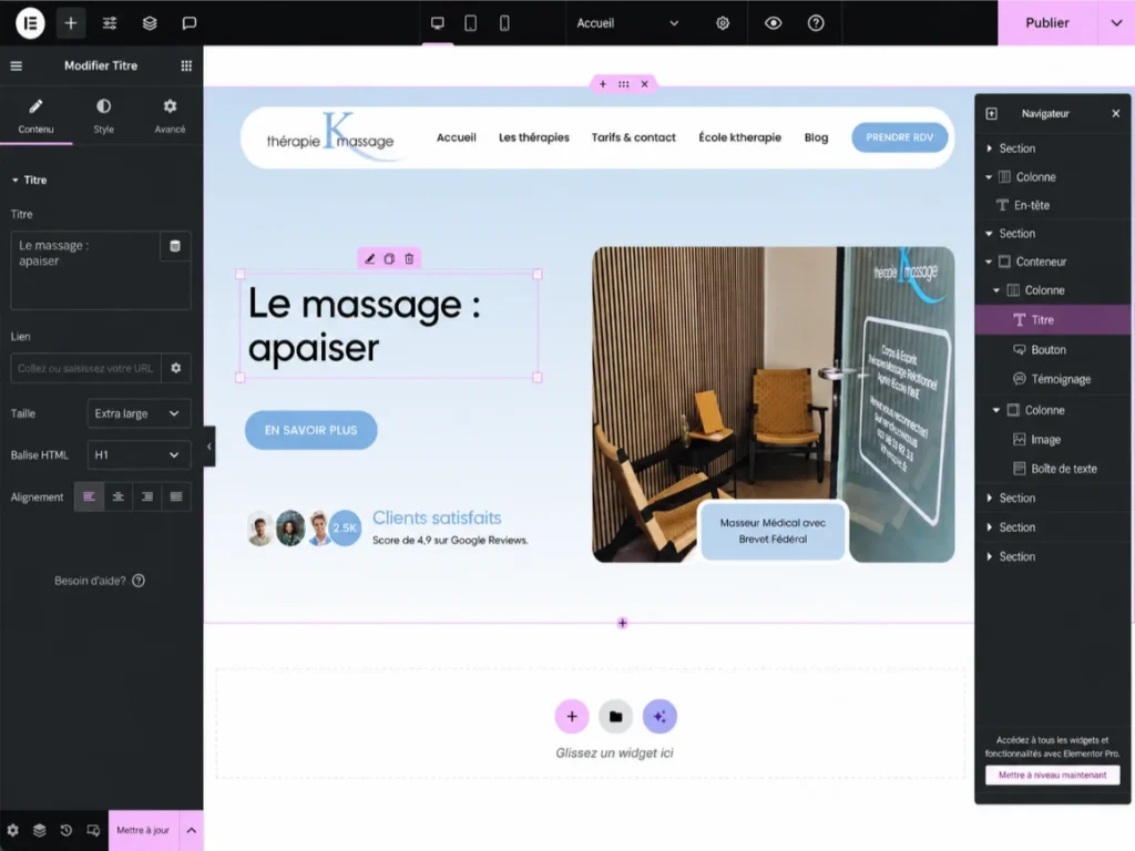 le site de ktherapie sur elementor