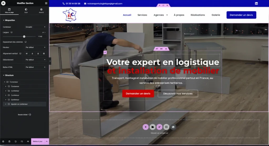 le site de ncinstalltransports sur elementor